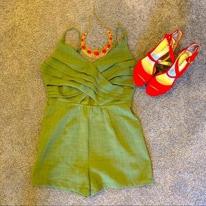 Fashion Nova Green Romper Keyhole